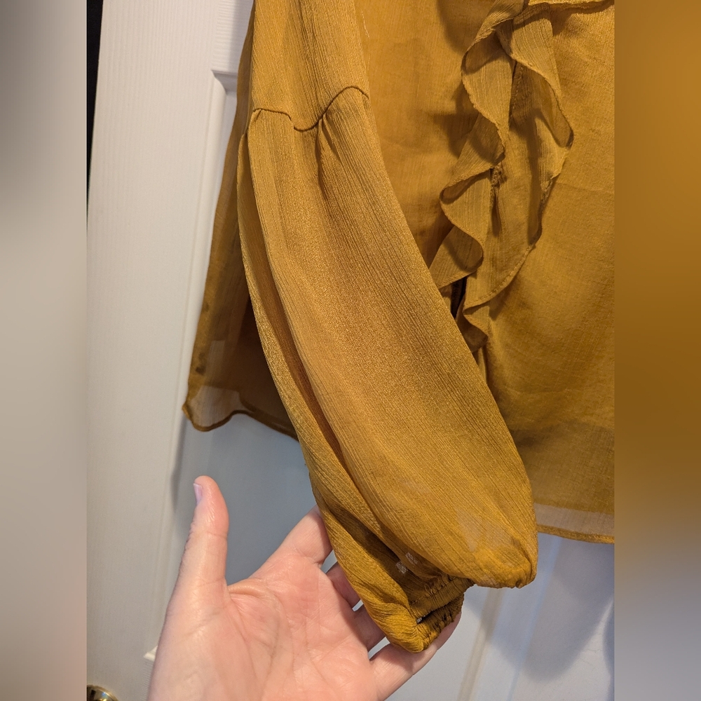 Sunday in Brooklyn Anthropologie Mustard Yellow Sheer Lined Blouse Top Sz S EUC - Picture 4 of 16